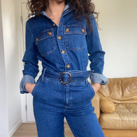 Sezane Blue Denim Jumpsuit - Picture 1 of 4